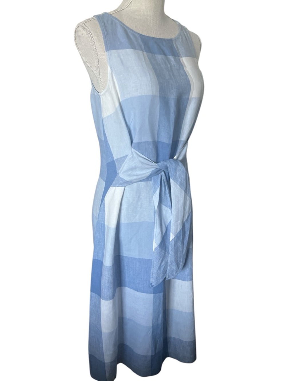 J. Jill Blue and White Gingham Tie-Waist Midi Dress Size/M - Picture 5 of 10